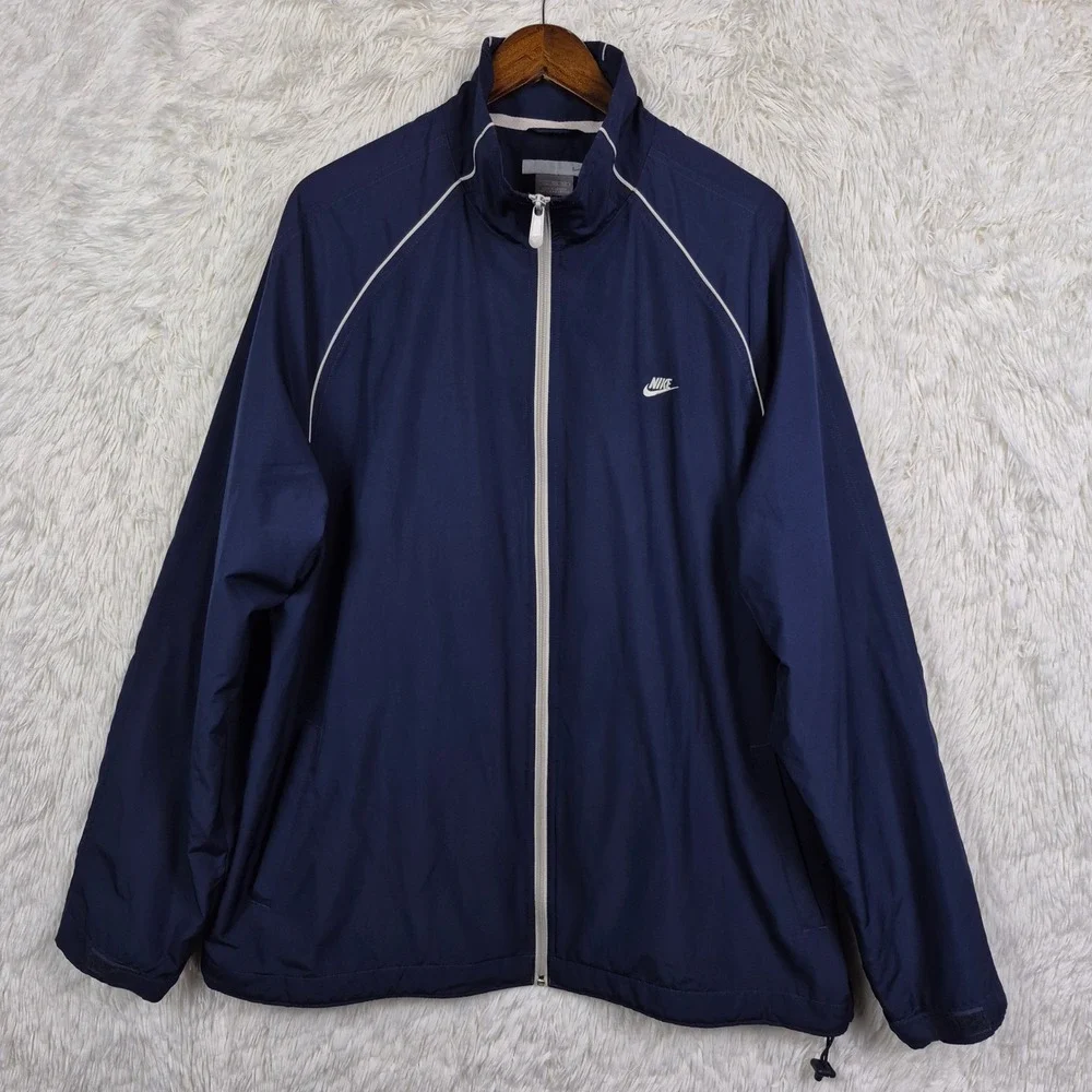 Nike Mens Windbreaker‎ Jacket Navy Blue Full Zip Lined Track Jacket 2XL